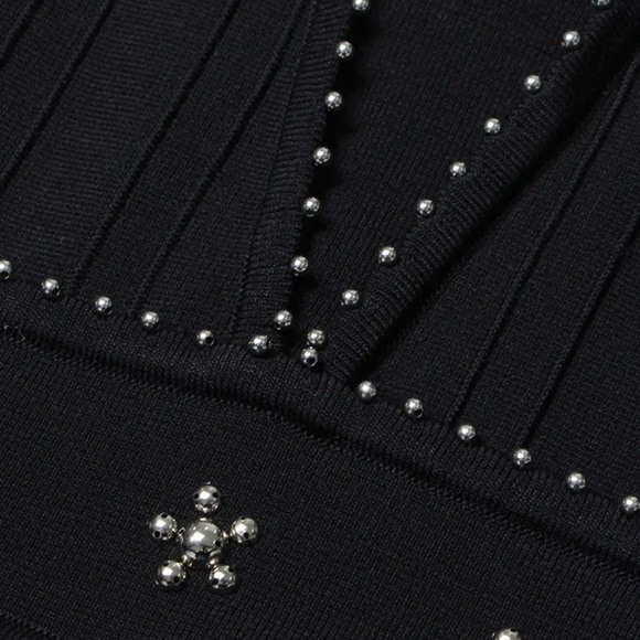 Black Knit Beaded Open Back Dress - Picture 15 of 15